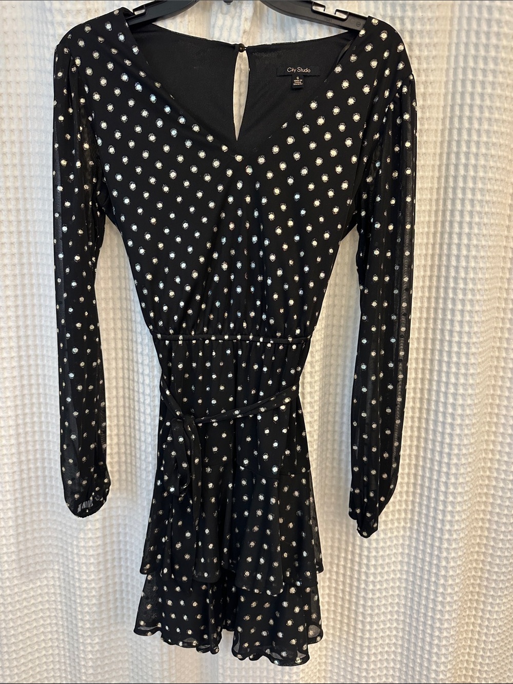 City Studio Black Polka Dot Tiered Mini Dress